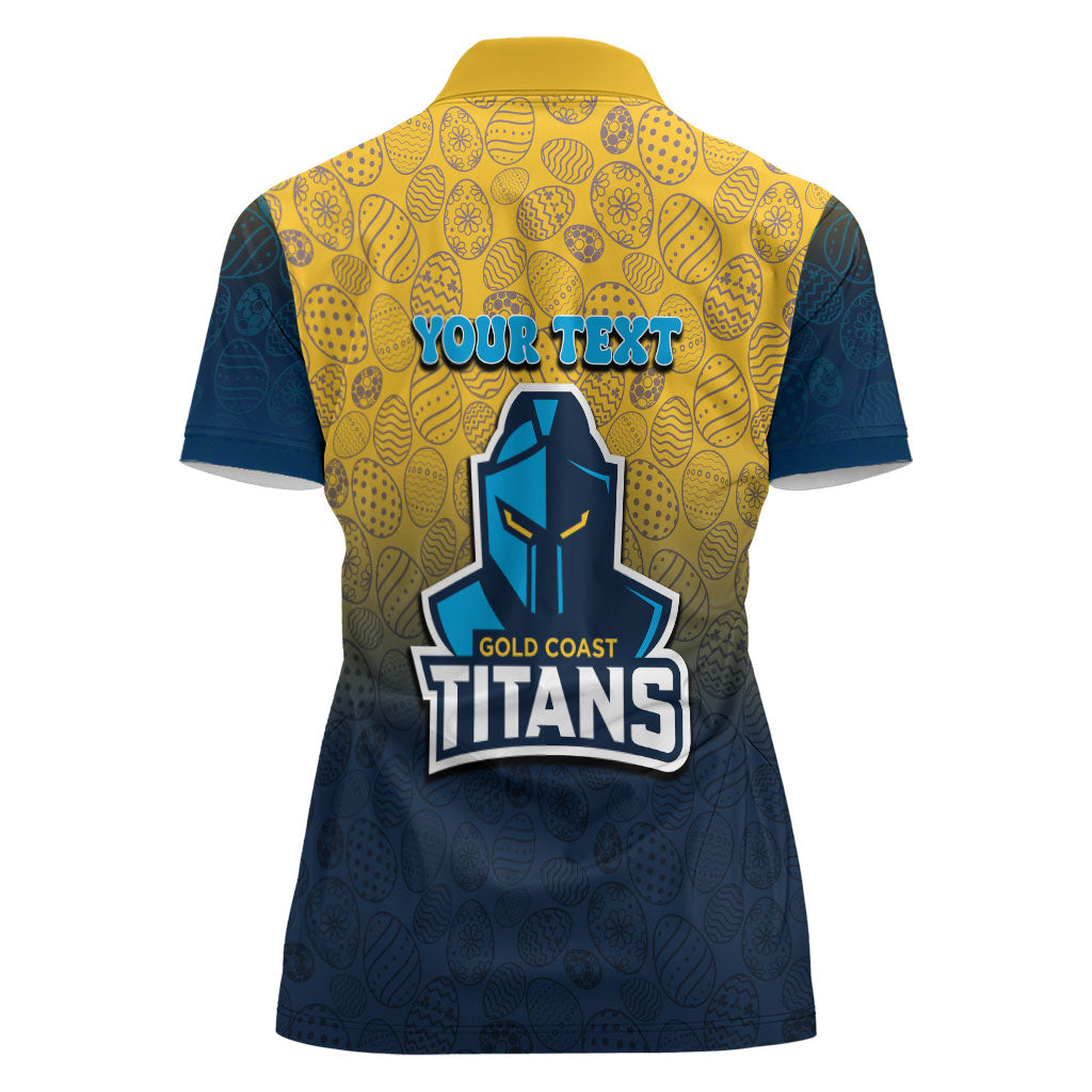 Personalized Gold Coast Titans Women Polo Shirt Easter Mascot - Colorful Eggs Cartoon Style