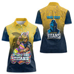 Personalized Gold Coast Titans Women Polo Shirt Easter Mascot - Colorful Eggs Cartoon Style
