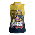 Personalized Gold Coast Titans Women Sleeveless Polo Shirt Easter Mascot - Colorful Eggs Cartoon Style