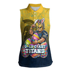 Personalized Gold Coast Titans Women Sleeveless Polo Shirt Easter Mascot - Colorful Eggs Cartoon Style