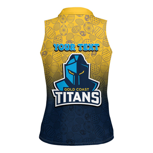 Personalized Gold Coast Titans Women Sleeveless Polo Shirt Easter Mascot - Colorful Eggs Cartoon Style