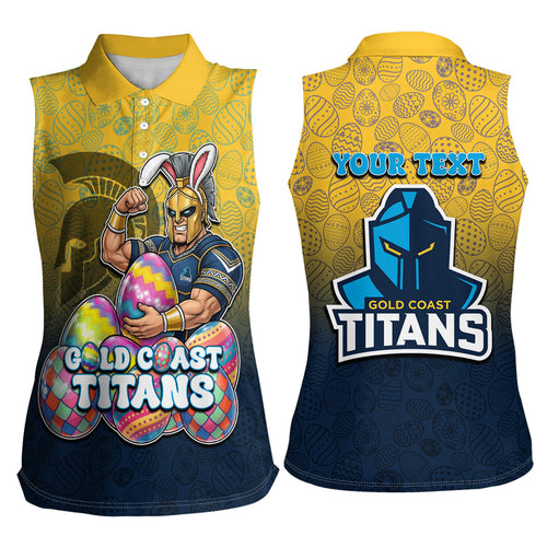 Personalized Gold Coast Titans Women Sleeveless Polo Shirt Easter Mascot - Colorful Eggs Cartoon Style