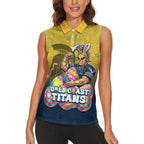 Personalized Gold Coast Titans Women Sleeveless Polo Shirt Easter Mascot - Colorful Eggs Cartoon Style