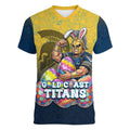 Personalized Gold Coast Titans Women V-Neck T-Shirt Easter Mascot - Colorful Eggs Cartoon Style