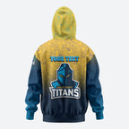 Personalized Gold Coast Titans Zip Hoodie Easter Mascot - Colorful Eggs Cartoon Style