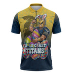 Personalized Gold Coast Titans Zipper Polo Shirt Easter Mascot - Colorful Eggs Cartoon Style