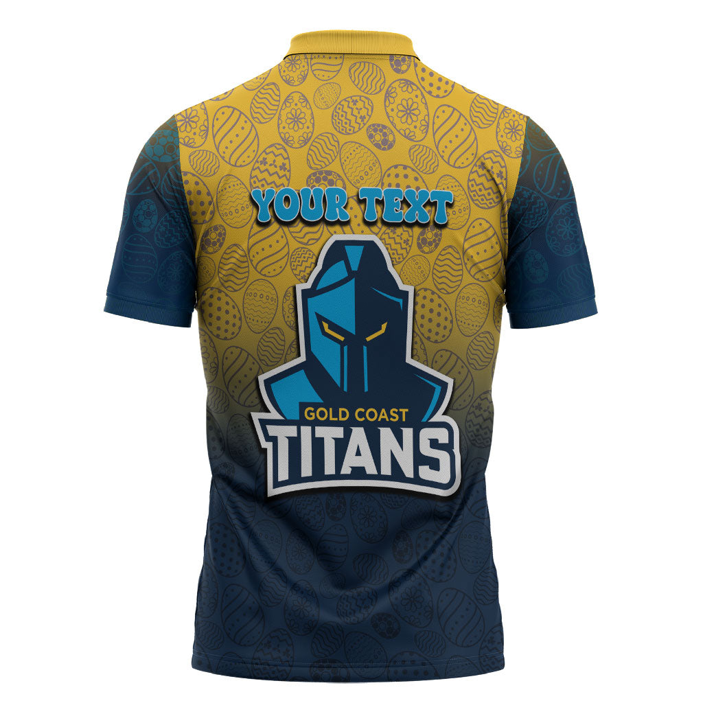Personalized Gold Coast Titans Zipper Polo Shirt Easter Mascot - Colorful Eggs Cartoon Style