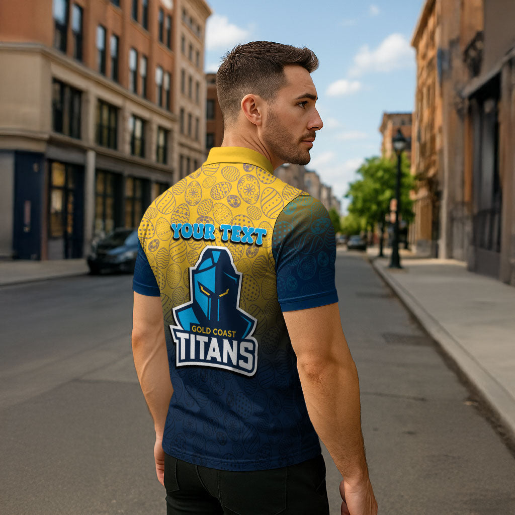 Personalized Gold Coast Titans Zipper Polo Shirt Easter Mascot - Colorful Eggs Cartoon Style