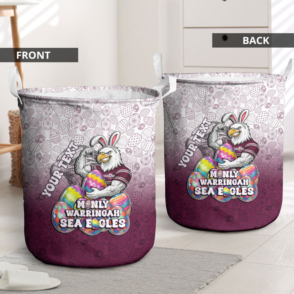 Personalized Manly Warringah Sea Eagles Laundry Basket Easter Mascot - Colorful Eggs Cartoon Style