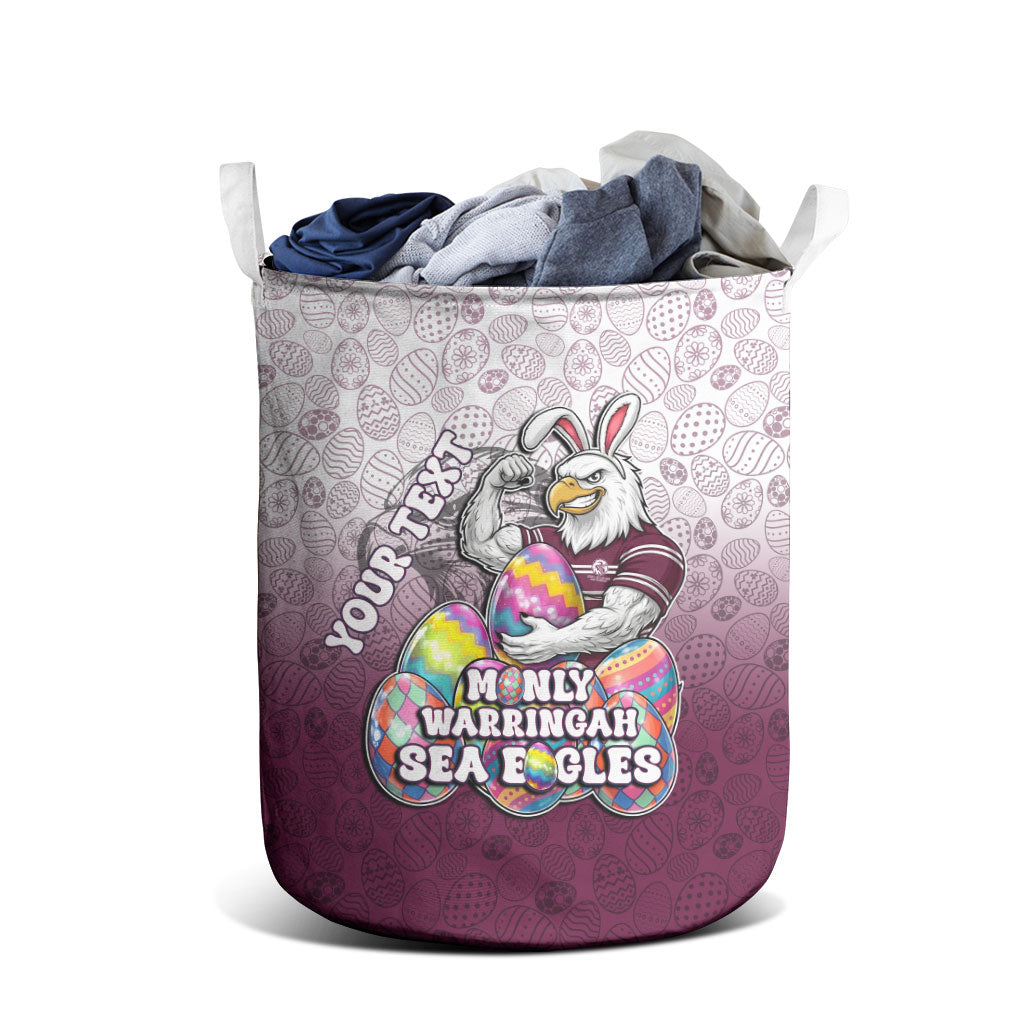 Personalized Manly Warringah Sea Eagles Laundry Basket Easter Mascot - Colorful Eggs Cartoon Style