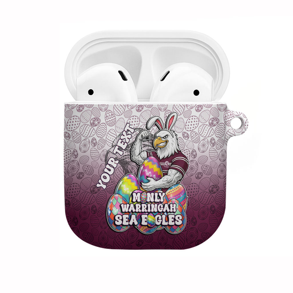 Personalized Manly Warringah Sea Eagles AirPods Case Easter Mascot - Colorful Eggs Cartoon Style