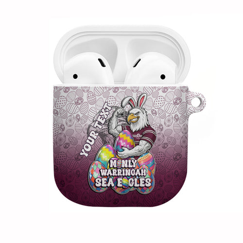 Personalized Manly Warringah Sea Eagles AirPods Case Easter Mascot - Colorful Eggs Cartoon Style