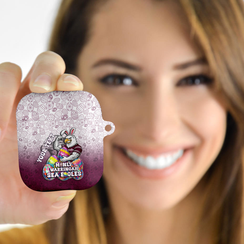 Personalized Manly Warringah Sea Eagles AirPods Case Easter Mascot - Colorful Eggs Cartoon Style