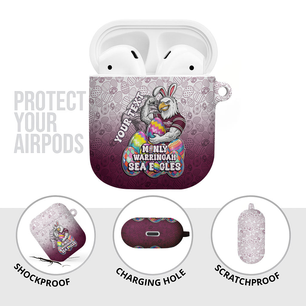 Personalized Manly Warringah Sea Eagles AirPods Case Easter Mascot - Colorful Eggs Cartoon Style