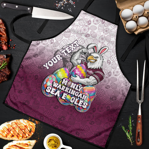 Personalized Manly Warringah Sea Eagles Apron Easter Mascot - Colorful Eggs Cartoon Style