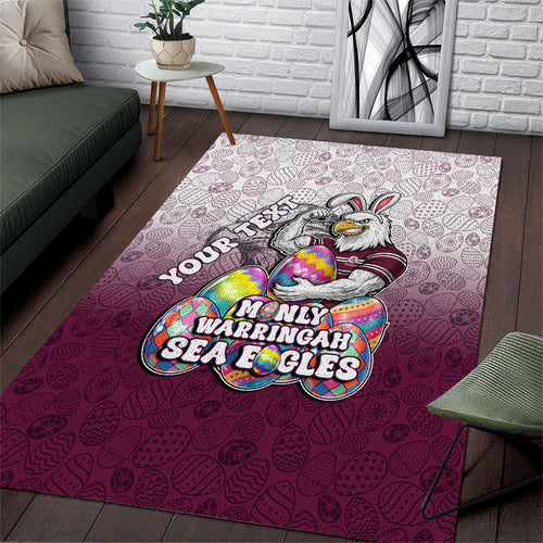 Personalized Manly Warringah Sea Eagles Area Rug Easter Mascot - Colorful Eggs Cartoon Style