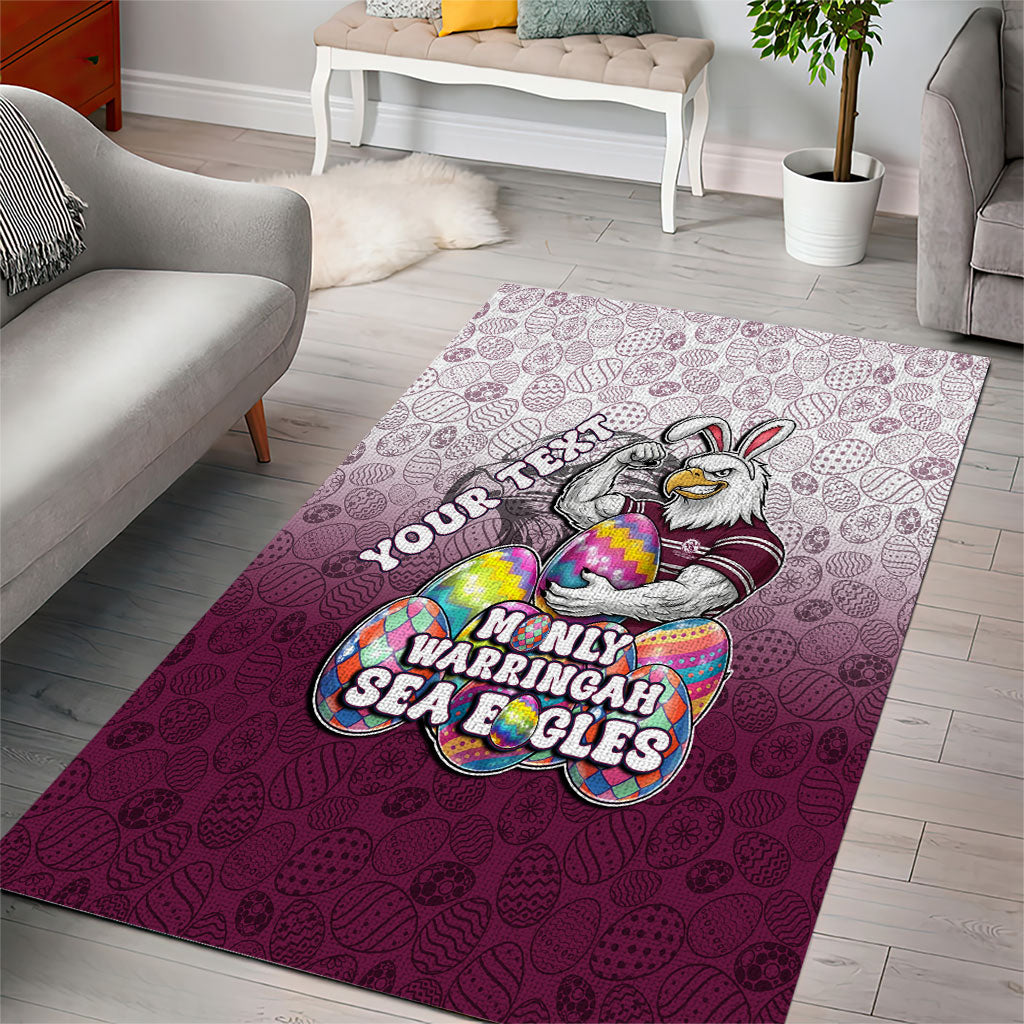 Personalized Manly Warringah Sea Eagles Area Rug Easter Mascot - Colorful Eggs Cartoon Style