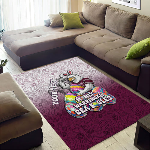 Personalized Manly Warringah Sea Eagles Area Rug Easter Mascot - Colorful Eggs Cartoon Style