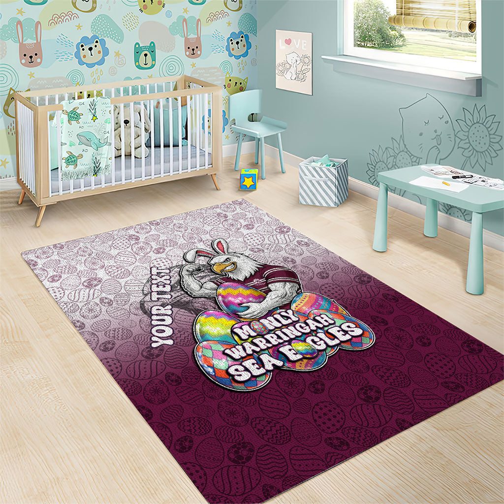 Personalized Manly Warringah Sea Eagles Area Rug Easter Mascot - Colorful Eggs Cartoon Style