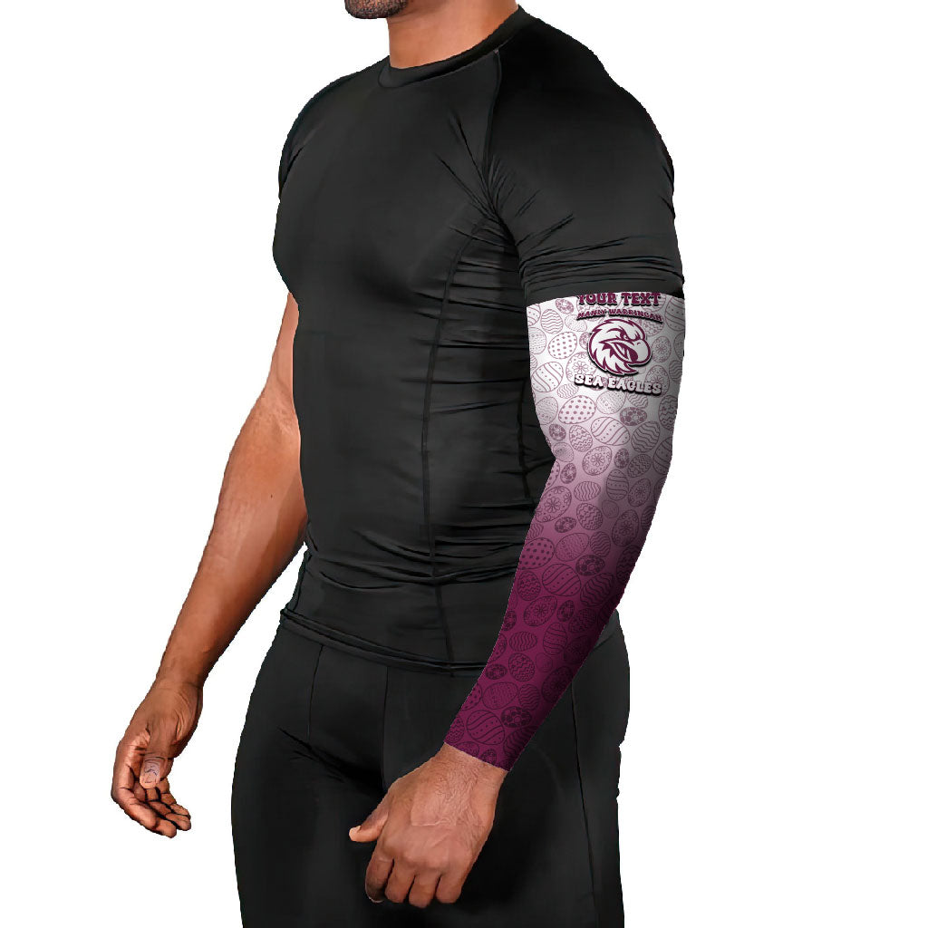 Personalized Manly Warringah Sea Eagles Arm Sleeves Easter Mascot - Colorful Eggs Cartoon Style