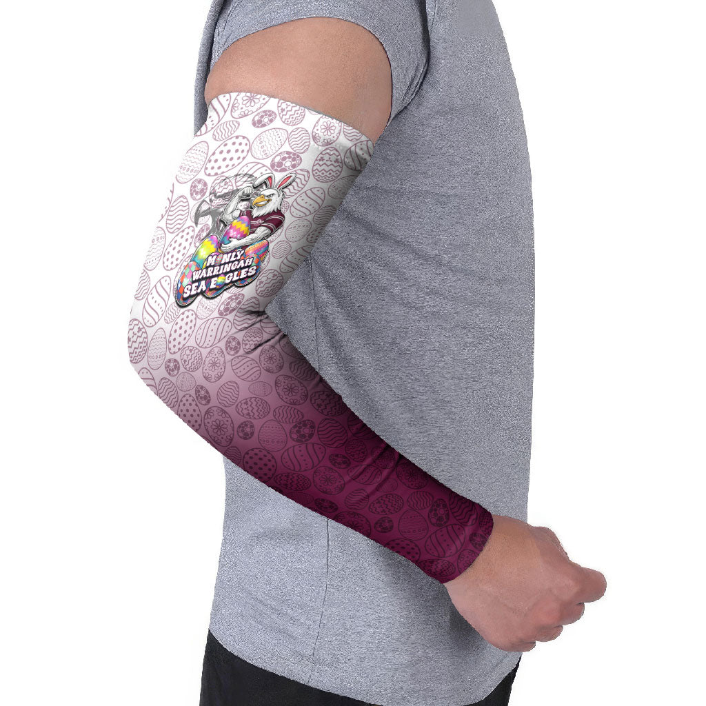 Personalized Manly Warringah Sea Eagles Arm Sleeves Easter Mascot - Colorful Eggs Cartoon Style