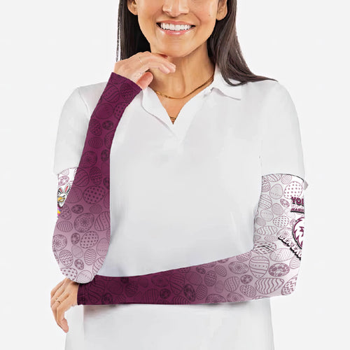 Personalized Manly Warringah Sea Eagles Arm Sleeves Easter Mascot - Colorful Eggs Cartoon Style