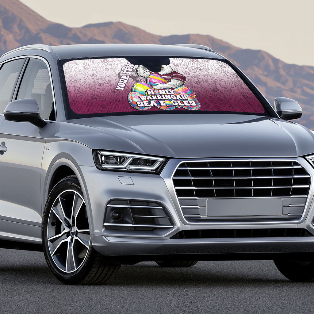 Personalized Manly Warringah Sea Eagles Auto Sun Shade Easter Mascot - Colorful Eggs Cartoon Style
