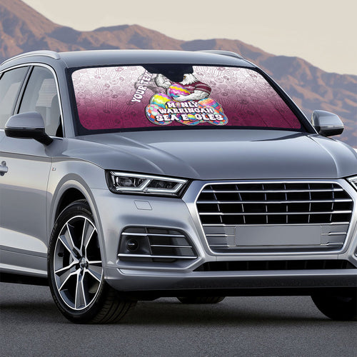 Personalized Manly Warringah Sea Eagles Auto Sun Shade Easter Mascot - Colorful Eggs Cartoon Style