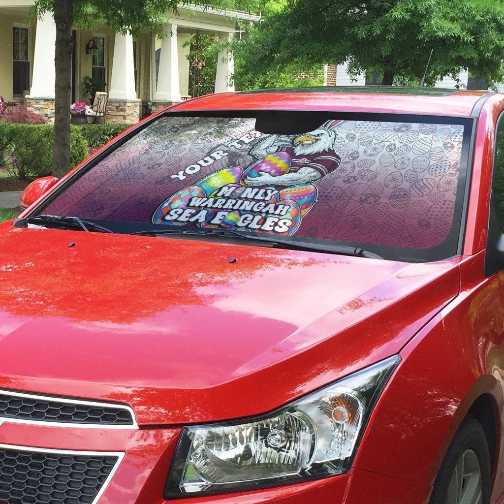 Personalized Manly Warringah Sea Eagles Auto Sun Shade Easter Mascot - Colorful Eggs Cartoon Style