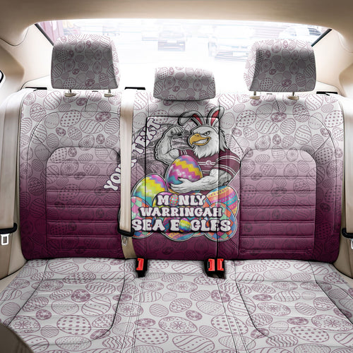 Personalized Manly Warringah Sea Eagles Back Car Seat Cover Easter Mascot - Colorful Eggs Cartoon Style
