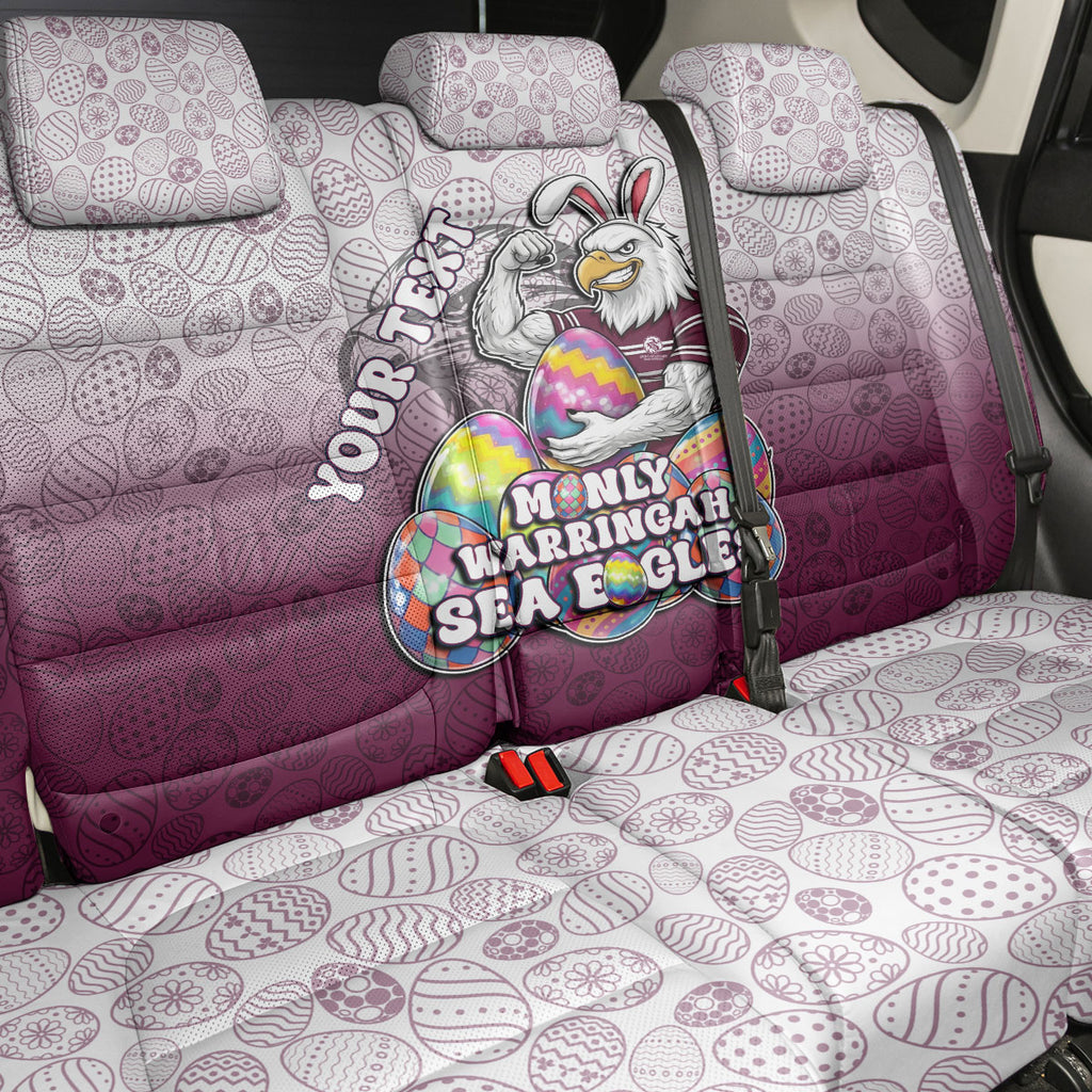 Personalized Manly Warringah Sea Eagles Back Car Seat Cover Easter Mascot - Colorful Eggs Cartoon Style