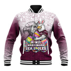 Personalized Manly Warringah Sea Eagles Baseball Jacket Easter Mascot - Colorful Eggs Cartoon Style