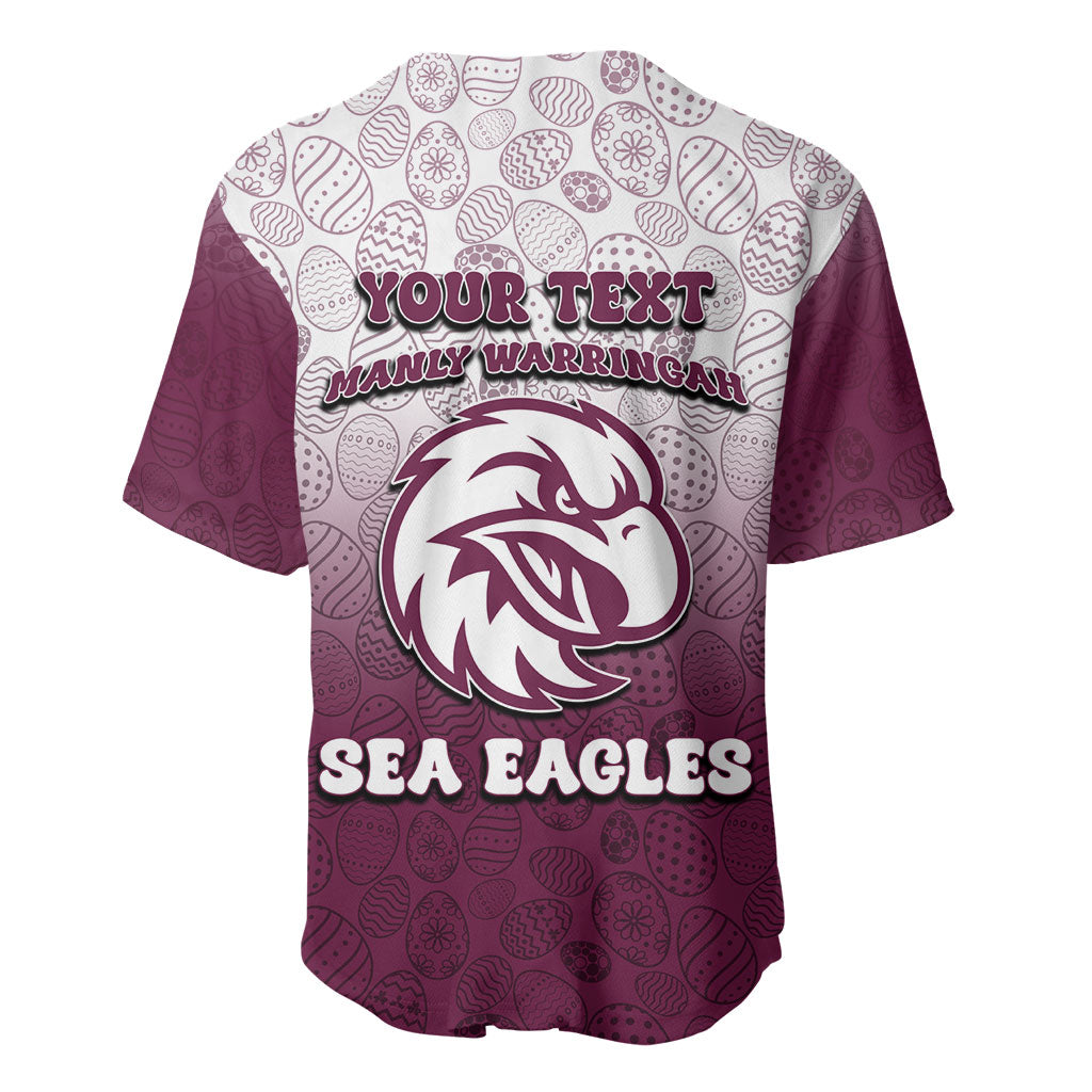 Personalized Manly Warringah Sea Eagles Baseball Jersey Easter Mascot - Colorful Eggs Cartoon Style