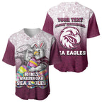 Personalized Manly Warringah Sea Eagles Baseball Jersey Easter Mascot - Colorful Eggs Cartoon Style