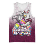 Personalized Manly Warringah Sea Eagles Basketball Jersey Easter Mascot - Colorful Eggs Cartoon Style