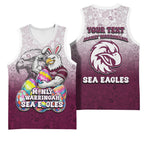 Personalized Manly Warringah Sea Eagles Basketball Jersey Easter Mascot - Colorful Eggs Cartoon Style