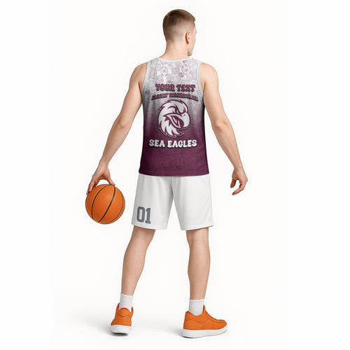 Personalized Manly Warringah Sea Eagles Basketball Jersey Easter Mascot - Colorful Eggs Cartoon Style