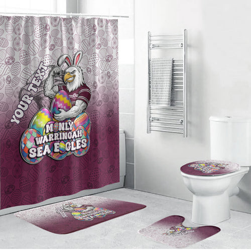 Personalized Manly Warringah Sea Eagles Bathroom Set Easter Mascot - Colorful Eggs Cartoon Style
