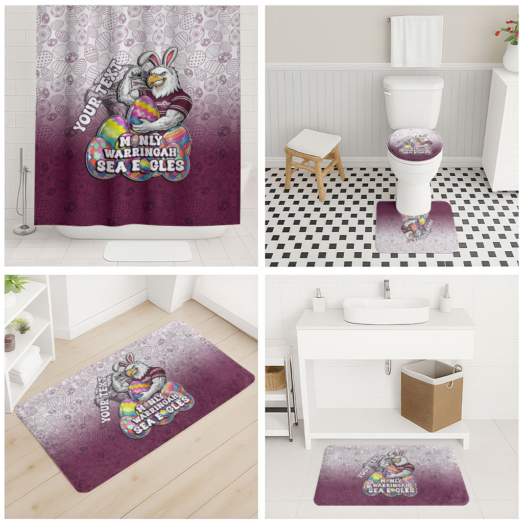 Personalized Manly Warringah Sea Eagles Bathroom Set Easter Mascot - Colorful Eggs Cartoon Style