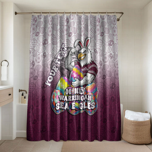 Personalized Manly Warringah Sea Eagles Bathroom Set Easter Mascot - Colorful Eggs Cartoon Style