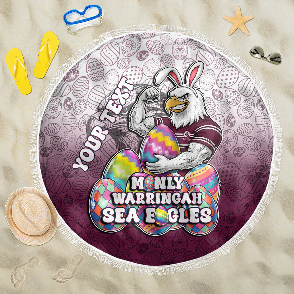 Personalized Manly Warringah Sea Eagles Beach Blanket Easter Mascot - Colorful Eggs Cartoon Style