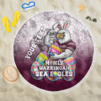 Personalized Manly Warringah Sea Eagles Beach Blanket Easter Mascot - Colorful Eggs Cartoon Style