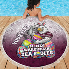 Personalized Manly Warringah Sea Eagles Beach Blanket Easter Mascot - Colorful Eggs Cartoon Style