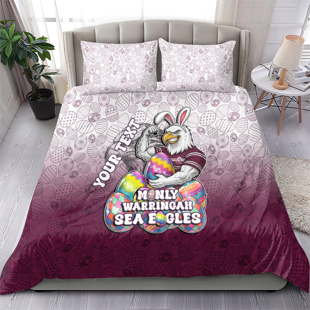 Personalized Manly Warringah Sea Eagles Bedding Set Easter Mascot - Colorful Eggs Cartoon Style