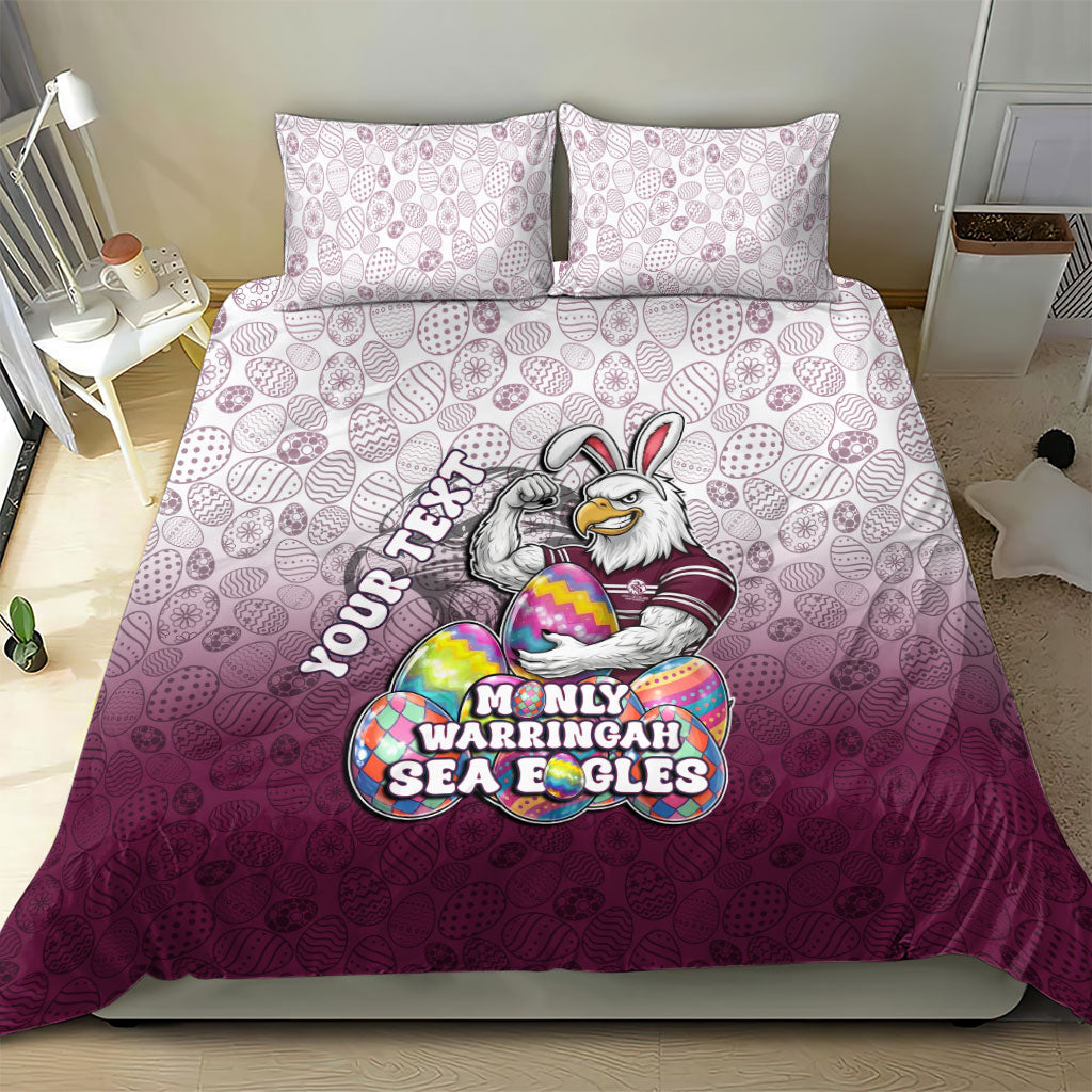 Personalized Manly Warringah Sea Eagles Bedding Set Easter Mascot - Colorful Eggs Cartoon Style