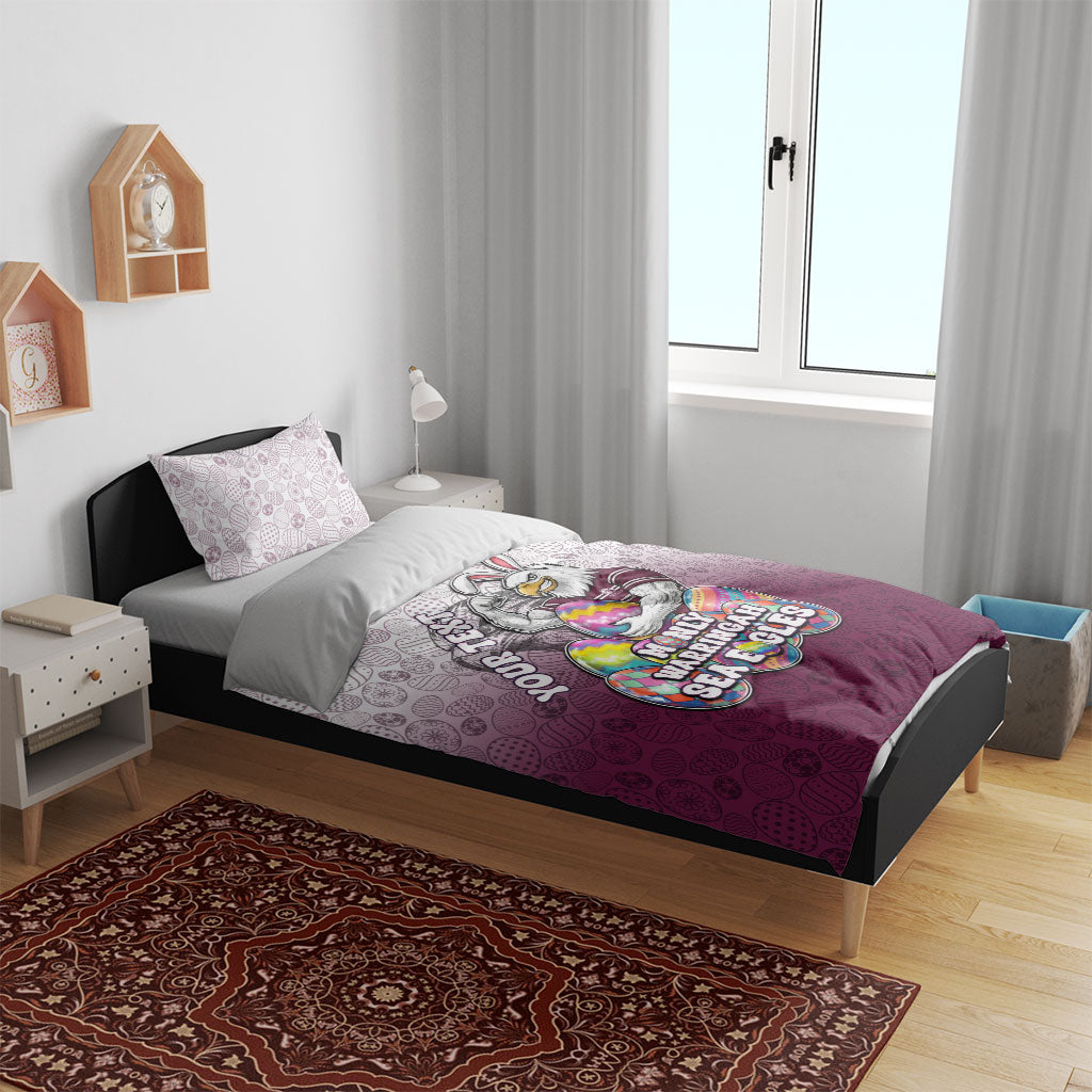 Personalized Manly Warringah Sea Eagles Bedding Set Easter Mascot - Colorful Eggs Cartoon Style