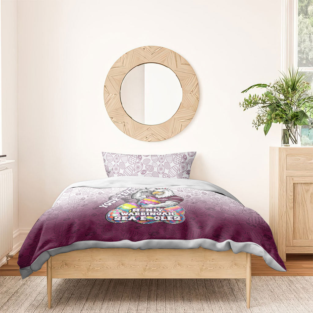 Personalized Manly Warringah Sea Eagles Bedding Set Easter Mascot - Colorful Eggs Cartoon Style