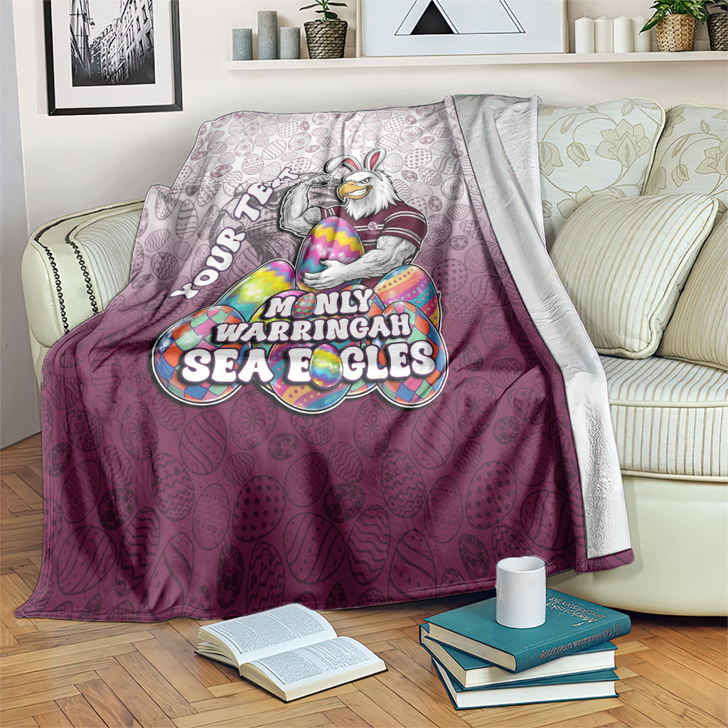 Personalized Manly Warringah Sea Eagles Blanket Easter Mascot - Colorful Eggs Cartoon Style