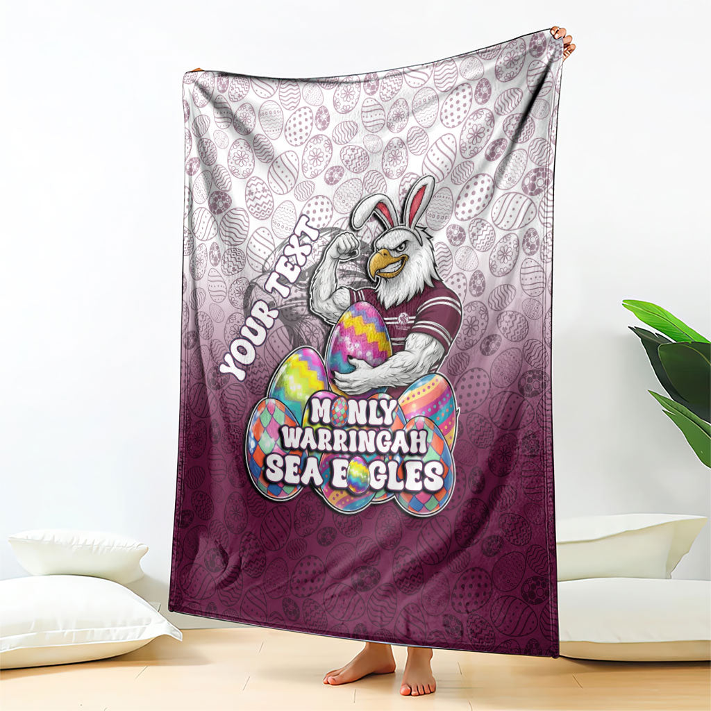 Personalized Manly Warringah Sea Eagles Blanket Easter Mascot - Colorful Eggs Cartoon Style