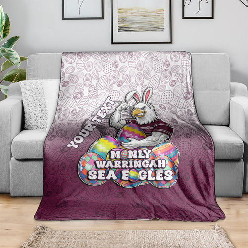 Personalized Manly Warringah Sea Eagles Blanket Easter Mascot - Colorful Eggs Cartoon Style